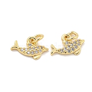Brass Micro Pave Clear Cubic Zirconia Charms, Dolphin, 6.5x11.5x2mm, Hole: 2.5mm(KK-Z044-14B)