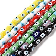 Handmade Evil Eye Lampwork Beads Strands, Column, Mixed Color, 15x10mm, Hole: 2mm, about 25pcs/strand, 14.76 inch(37.5cm)(LAMP-F027-01)