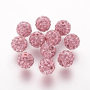 Polymer Clay Rhinestone Beads, Grade A, Round, Pave Disco Ball Beads, Light Rose, 10x9.5mm, Hole: 1.5mm(X-RB-K050-10mm-C26)