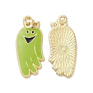 Halloween Theme Rack Plating Alloy Enamel Pendants, Ghost Charms, Light Gold, 30x13x2mm, Hole: 2mm(PALLOY-O109-46LG)