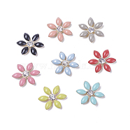 Golden Tone Brass Cabochons, with Rhinestone and Enamel, Flower, Mixed Color, 17.5x15x3mm(KK-L173-04)