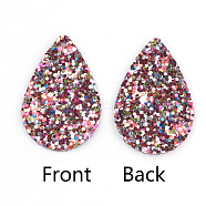 PU Leather Pendants, with Sequins, teardrop, Colorful, 39x25x2mm, Hole: 1.5mm(FIND-T020-026F)