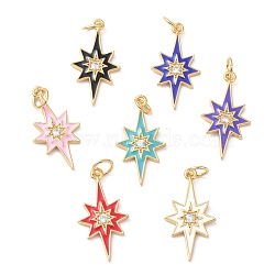 Brass Micro Pave Cubic Zirconia Pendant, Long-Lasting Plated, with Enamel, Real 18K Gold Plated, Star, Mixed Color, 21.5x11x1.5mm, Hole: 3.6mm(ZIRC-P089-16G)