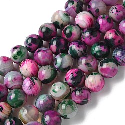 Natural Agate Beads Strands, Dyed & Heated, Round, Fuchsia, 10~10.5mm, Hole: 0.7mm, about 38pcs/strand, 14.76''(37.5cm)(G-NH0001-G03-01)