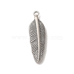 304 Stainless Steel Pendants, Leaf Charm, Stainless Steel Color, 17.5x5x1.5mm, Hole: 1mm(STAS-S131-13P)