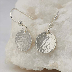 Hammered Textured Flat Round Alloy Dangle Earrings, Platinum, 35mm(FS-WG8537A-01)