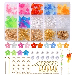 DIY DIY Flower Dangle Earrings Making Kit, Including Acrylic & Plastic Pearl Beads, Iron Earring Hooks, Brass Cable Chains, Mixed Color(DIY-FS0004-40)