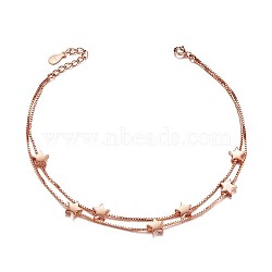 SHEGRACE 925 Sterling Silver Anklet, with Double Layered Chains and Stars, Rose Gold, 8-1/4 inch(210mm)(JA58A)