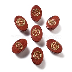 Natural Red Jasper Oval Display Decorations, Engraved Chakra Symbol for Energy Balancing Meditation Therapy, 30~30.5x20x14~15mm, 7 styles, 1pc/style, 7pcs/set(G-F774-01F)