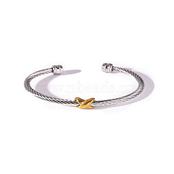 304 Stainless Steel Bangles, Twisted Rope Bracelets, Golden & Stainless Steel Color, Inner Diameter: 2-1/4 inch(5.68cm)(FS-WG7599B-10)
