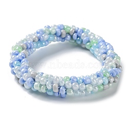 Crochet Glass Beads Braided Stretch Bracelet, Nepel Boho Style Bracelet, Sky Blue, Inner Diameter: 1-3/4 inch(4.5cm)(BJEW-K232-01Q)