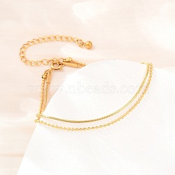 304 Stainless Steel Ball Chain & Snake Chain Double Layers Bracelets for Women, Ion Plating(IP), Long-Lasting Plated, Golden, 6.30 inch(16cm)(BJEW-D460-06G)