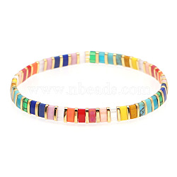 Bohemian Style Rainbow Tila Glass Bead Woven Stripe Bracelet for Women(HA7493-2)