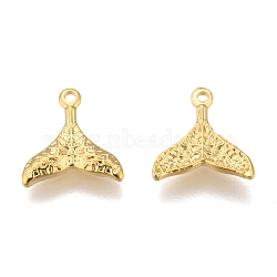 304 Stainless Steel Charms, Textured, Fishtail, Golden, 11x11x1.5mm, Hole: 1mm(STAS-F249-15G-02)