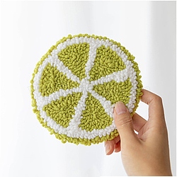 DIY Cotton Cup Mat Punch Needle Kits, with Woolen Yarn and Nonwoven Fabric & Glue & Plastic Shovel & Wire & Awl Tool, Lemon Pattern, 245x235x1mm(DIY-K032-38A)