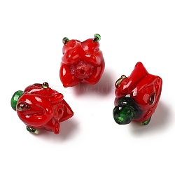 Handmade Lampwork Beads, Flower, Red, 16x14~15mm, Hole: 1.2mm(LAMP-B025-02A-05)