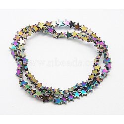 Non-Magnetic Synthetic Hematite Beads Strands, AB Color, Christmas Star, Colorful, Size: about 6mm in diameter, 2mm thick, hole: 1mm, 83pcs/strand, 6.7 inch(X-G-Q519-1)