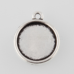 Tibetan Style Alloy Flat Round Pendant Cabochon Settings, Cadmium Free & Lead Free, Antique Silver, Tray: 14mm, 20.5x17x3mm, Hole: 1.5mm, about 666pcs/1000g(TIBEP-M022-48AS)