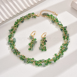 Fashionable Vintage Glass Jewelry Set, include Earrings & Necklaces, Green, (QY6308)