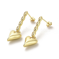 Heart Rack Plating Brass Micro Pave Clear Cubic Zirconia Dangle Stud Earrings, Cadmium Free & Lead Free, Real 18K Gold Plated, 37x11.5mm(EJEW-M240-06G)