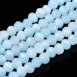 Two-Tone Imitation Jade Glass Beads Strands, Faceted, Rondelle, Sky Blue, 4.5x3.5mm, Hole: 1mm, about 122~135pcs/strand, 16.73 inch~17.32 inch(42.5~44cm)(GLAA-T033-01A-05)