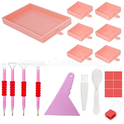 DIY Diamond Painting Tools Kit, included Tray, Glue Clay, Pen, Pen Grip, Scraper, Spoon, Brush, Light Coral, 150x100x17mm(DIAM-PW0009-63B-01)