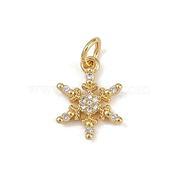 Brass Micro Pave Cubic Zirconia Charms, with Jump Ring, Golden, Snowflake, 14x11x2mm(KK-H077-02G-04)