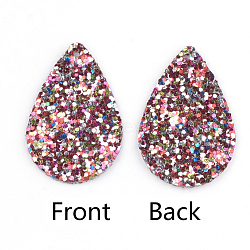 PU Leather Pendants, with Sequins, teardrop, Colorful, 39x25x2mm, Hole: 1.5mm(FIND-T020-026F)