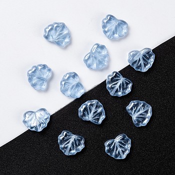 Czech Glass Beads, Maple Leaf, Light Sky Blue, 10.5x13x4mm, Hole: 0.8mm, about 11pcs/10g