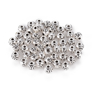 Tibetan Style Alloy Beads, Round, Lead Free & Cadmium Free, Antique Silver, 5.5x4.5mm, Hole: 1mm
