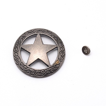 1-Hole Alloy Buttons, Flat Round with Star, for DIY Luggage and Hardware Accessaries, Gunmetal, 36.7x6mm, Hole: 2.5mm