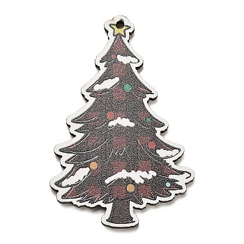 Wood Pendants, Christmas Theme Charms, Christmas Tree, 49.5x33x2.5mm, Hole: 1.8mm,