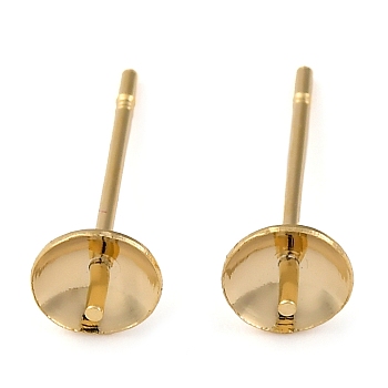 Brass Stud Earring Findings, Long-Lasting Plated, Real 18K Gold Plated, 14.5x5mm