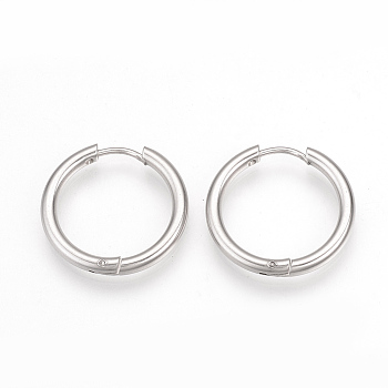 201 Stainless Steel Huggie Hoop Earrings, with 304 Stainless Steel Pins, Ring Shape, Stainless Steel Color, 21x2.5mm, 10 Gauge, Pin: 0.8mm
