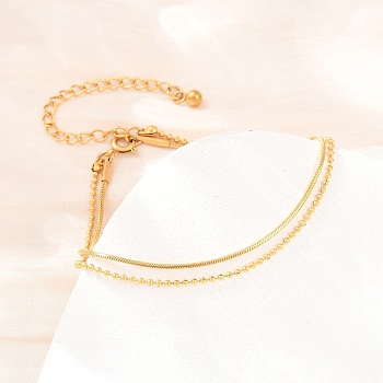 304 Stainless Steel Ball Chain & Snake Chain Double Layers Bracelets for Women, Ion Plating(IP), Long-Lasting Plated, Golden, 6.30 inch(16cm)