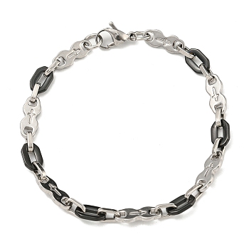 Two Tone 304 Stainless Steel Oval & Cross Link Chain Bracelet, Black, 9 inch(22.9cm), Wide: 7mm