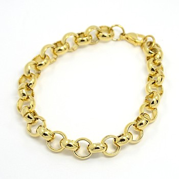 Fashionable 304 Stainless Steel Cable Chain Bracelets, with Lobster Claw Clasps, Golden, 8-5/8 inch(220mm), 9mm