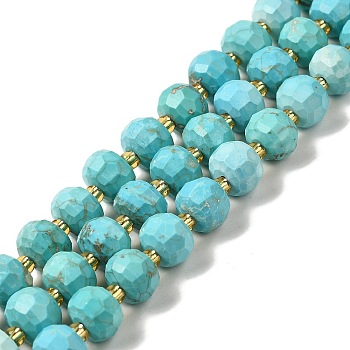 Synthetic Turquoise Beads Strands, with Seed Beads, Faceted Rondelle, 7~8x5~6mm, Hole: 1mm, about 45~46pcs/strand, 14.57''~14.96''(37~38cm)