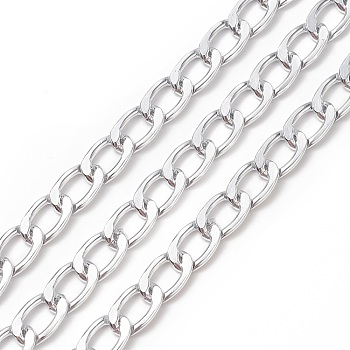 Oxidation Aluminum Curb Chains, Unwelded, with Spool, Oval, Silver, 10x6x1.6mm