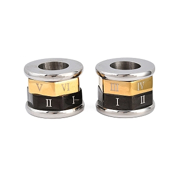 Rotatable 201 Stainless Steel Beads, Large Hole Beads, Column with Roman Numerals, Mixed Color, 16x12mm, Hole: 8.5mm