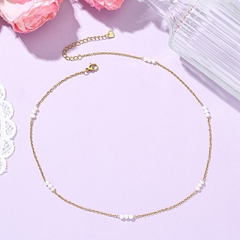 304 Stainless Steel Cable Chain Necklaces with Natural Cultured Freshwater Pearl Beads, White, Golden, 17.01 inch(43.2cm)