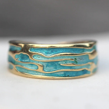 Alloy Enamel Open Cuff Rings for Women, Sky Blue, 7mm, Inner Diameter: 20mm