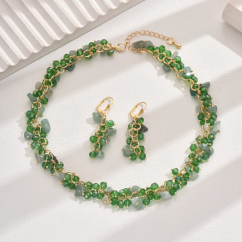 Fashionable Vintage Glass Jewelry Set, include Earrings & Necklaces, Green, 