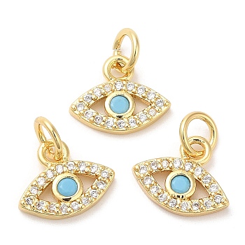 Eco-Friendly Brass Micro Pave Cubic Zirconia Charms, Lead Free & Cadmium Free, Eye, Golden, 8x11x2mm, Hole: 1mm