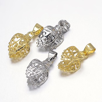 Rack Plating Brass Pendant Pinch Bails, Filigree Leaf, Mixed Color, 18x8x10mm, Hole: 5x3mm, Pin: 1mm