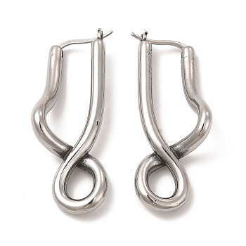 304 Stainless Steel Twist Infinity Hoop Earrings for Women, Stainless Steel Color, 45.5x14x14mm, Pin: 0.8~1.4x0.7mm