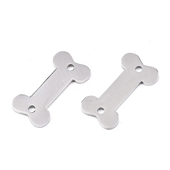 201 Stainless Steel Links Connectors, Laser Cut, Bone, Stainless Steel Color, 9.5x18.5x1.5mm, Hole: 1.2mm