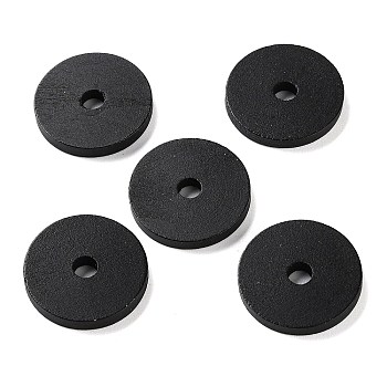 Wood European Beads, Flat Round, Black, 20x3mm, Hole: 4mm