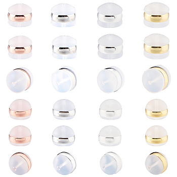 48Pcs 8 Style TPE Plastic Ear Nuts, with 316 Surgical Stainless Steel Findings, Earring Backs, Half Round/Dome, Mixed Color, 4~6x5~6.5mm, 6pcs/style