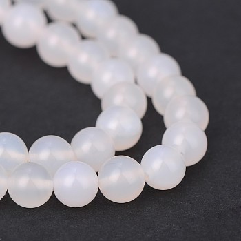 Natural White Agate Round Beads Strands, 8mm, Hole: 1mm, about 48pcs/strand, 15.1 inch